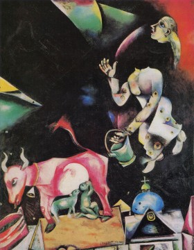Vers la Russie avec des ânes et autres contemporain Marc Chagall Peinture à l'huile